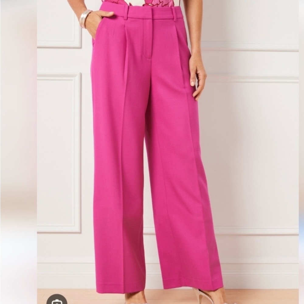 Talbots Weston Wool Pants Wool Blend Bright Pink Wide Leg Size 6